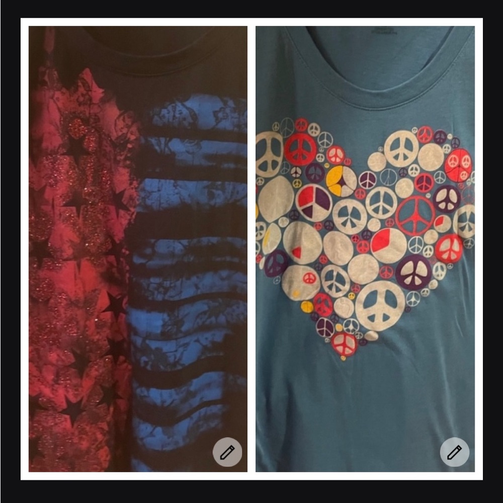 Bundle of 2 Tees Size XXL Peace Heart and Stars and Stripes